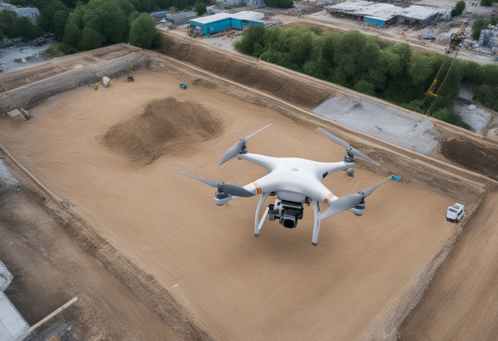 An AI generated image of a construction site and a drone